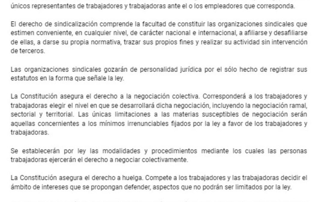 Importantes Avances en la redacción de materias sindicales en la Comisión de Derechos Fundamentales CC